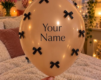 Personalized Name Balloon with Bows, 12 Inch Custom Balloon, Coquette Birthday Decor, Custom Name Party Balloon, Baby Shower Gift