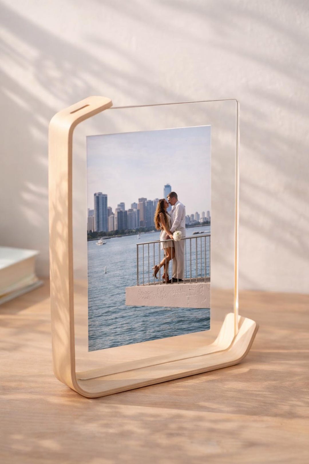L-shaped Wood Acrylic Photo Frame, Double-sided Desk Picture Holder, 7 ...