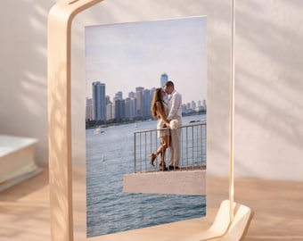 L-vormige houten acrylfotolijst, dubbelzijdige fotohouder bureau, 7 inch woondecoratie