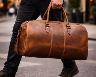 Crazy Horse Leder Seesack, Vintage Rindsleder Weekender Tote, Herren Reisetasche