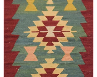 Vintage Kilim Runner 9.6x2.9 ft – Handmade Wool Tribal Flatweave Rug for Hallway & Entryway Decor