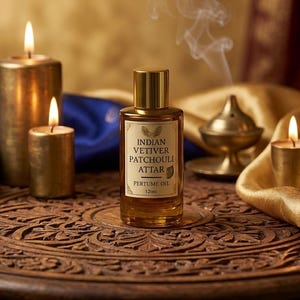 Indian Vetiver Patchouli Attar: Earthy Woody Perfume Oil, alcohol free scent