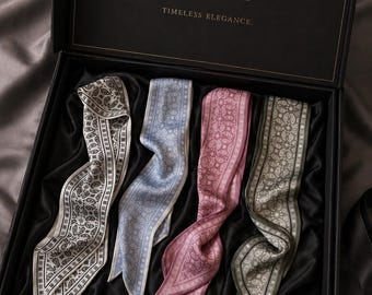 Lenço Paisley 100% Cetim, Lenço de Pescoço Paisley, Bandana de 10 cm com Toque Sedoso, Lenço para Pescoço, Lenço para Cabelo, Presente Personalizado, Conjunto de 4 Lenços Elegantes