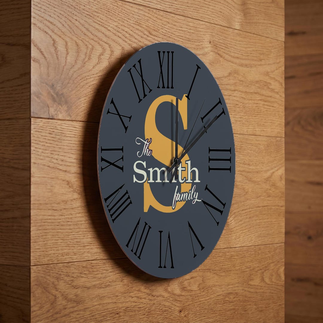 Custom Family Monogram Wall Clock, Personalized Last Name & Initial ...
