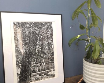 Une vue à travers le saule d'hiver - Gravure sur plaque solaire