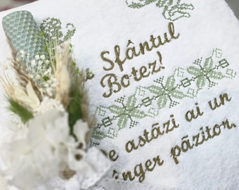 Toalla de bautismo bordada personalizada, recuerdo de bautizo personalizado