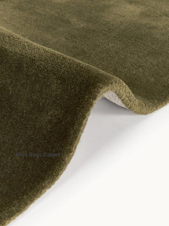 Hand Tufted Olive Green Solid Wool Area Rug for living Room or Home Decor