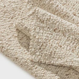 Handwoven Wool Rug | Ivory Cream Textured Loop Pile Area Rug | Boho Pebble Weave