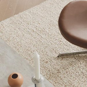 Handwoven Wool Rug | Ivory Cream Textured Loop Pile Area Rug | Boho Pebble Weave