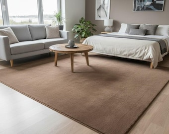 Hand Tufted Mocha Brown Wool Area Rug | Plush Neutral Bedroom Living Room Decor