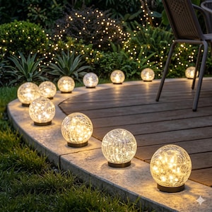 Solar Globe Garden Lights - Waterproof Outdoor Pathway Decor - Cracked Glass Landscape Lamps - Warm White & Multicolor LED Solar Orbs
