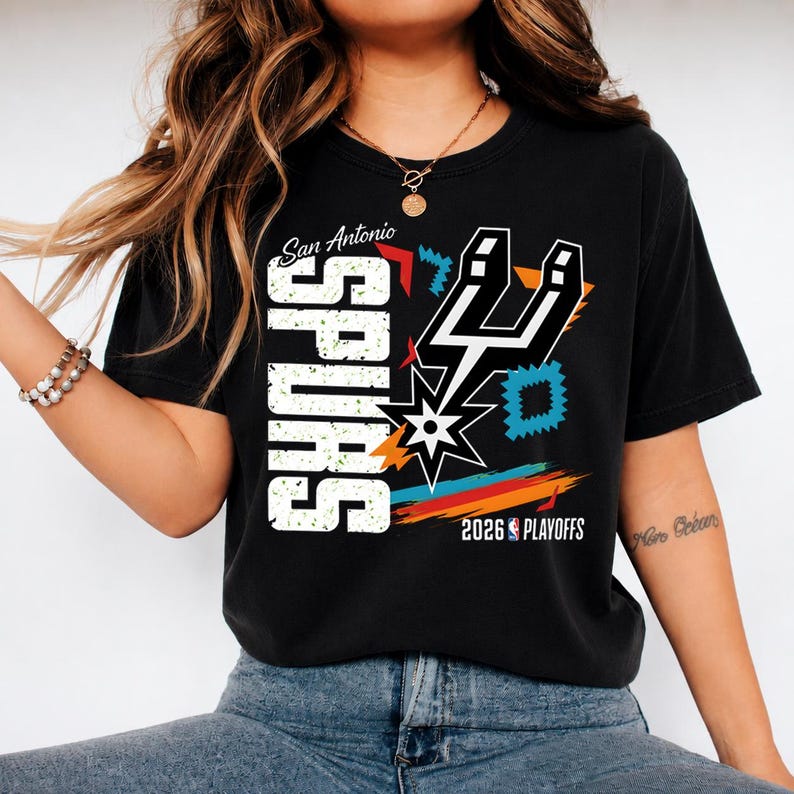 San Antonio Spurs slutspelströja i komfortfärger, vintage Spurs-t-shirt med grafisk design, basketfan-t-shirt, slutspelströja, present till Spurs-fans bild 1