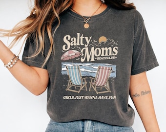 Chemise club de plage Comfort Colors® Salty Moms, t-shirt vacances d'été, chemise de plage esthétique, chemise de voyage entre filles, cadeau pour amoureux de la plage, t-shirt fête de plage