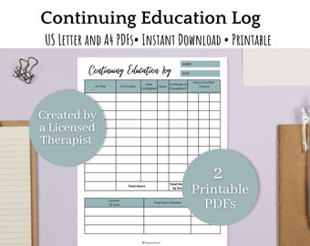 Continuing Education Hours Log Printable | Therapist CE tracker, worksheet for social work, school counselor, LPC, planner, journal template