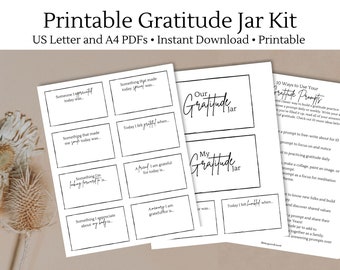 Printable Gratitude Jar Kit | Gratitude journal prompts, daily gratitude activity PDF, Thanksgiving game, I am thankful for, team building