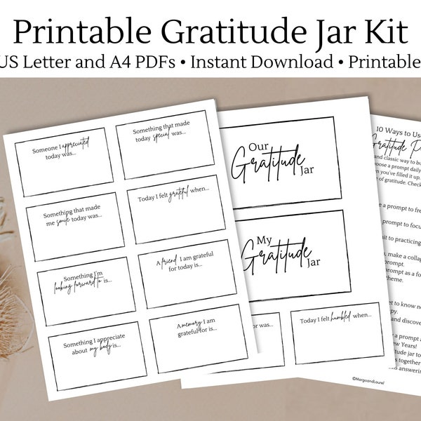 Printable Gratitude Jar Kit | Gratitude journal prompts, daily gratitude activity PDF, Thanksgiving game, I am thankful for, team building
