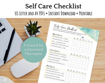 Self Care Checklist Printable | Mental health habit tracker, therapy worksheet, daily wellness journal, weekly goal planner for anxiety
