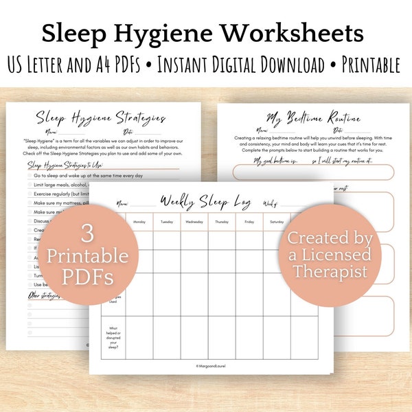 Sleep Diary Therapy Worksheets | Sleep hygiene therapist worksheet, printable sleep tracker, sleep log insomnia resource, bedtime checklist