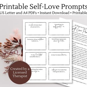 Indicaciones de amor propio imprimibles / Indicaciones del diario para el amor propio, actividad de Galentines, actividades de terapia, tarjetas de afirmación diaria de autoestima