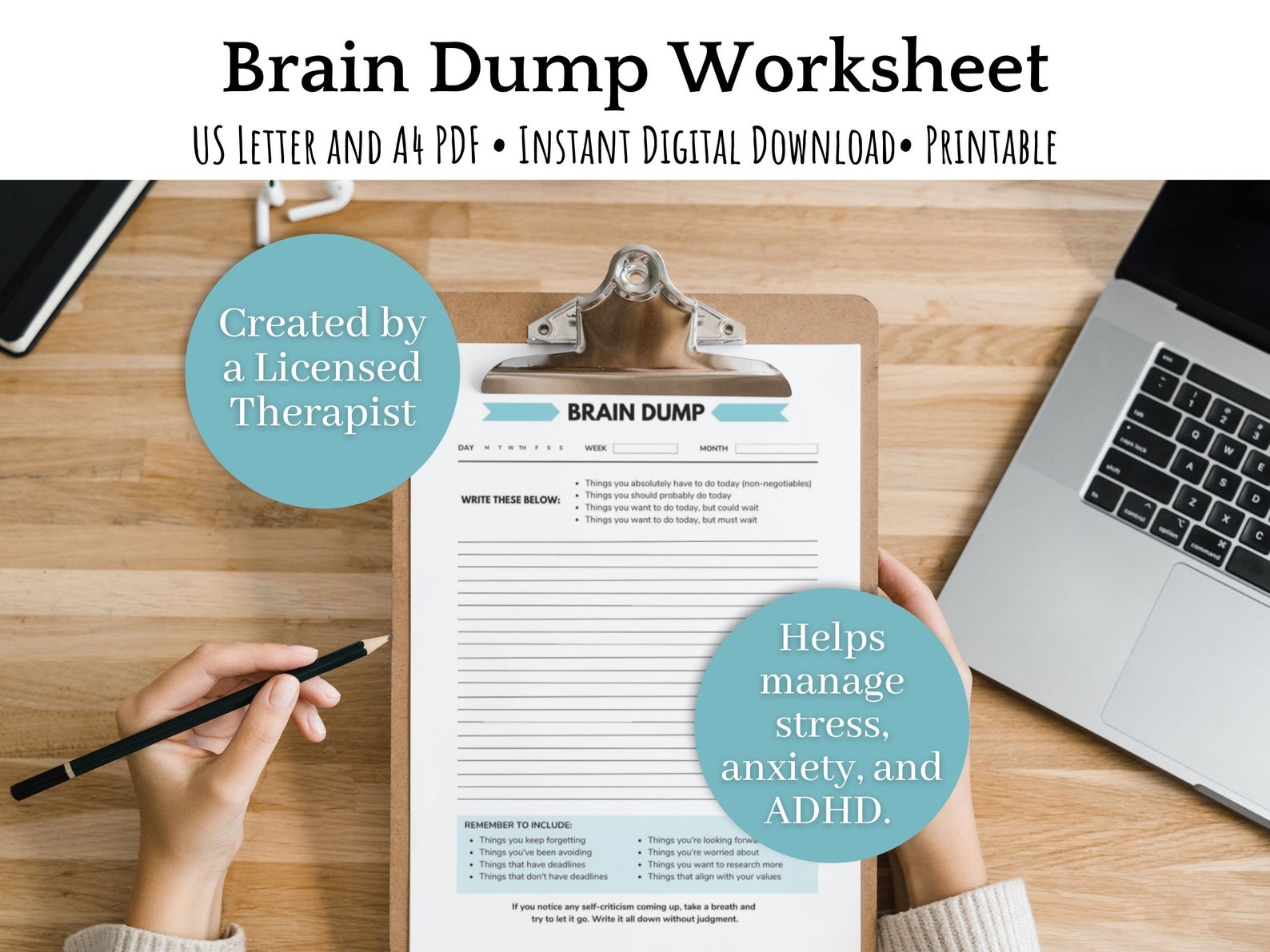 ADHD to Do List Printable Brain Dump Template, Anxiety Relief, Therapy ...
