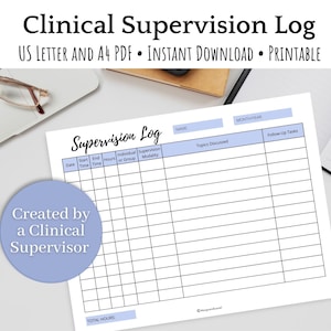 Clinical Supervision Hours Log | Therapist worksheet, school counselor tracker, psychologist template, therapy office tools, lpc supervisor