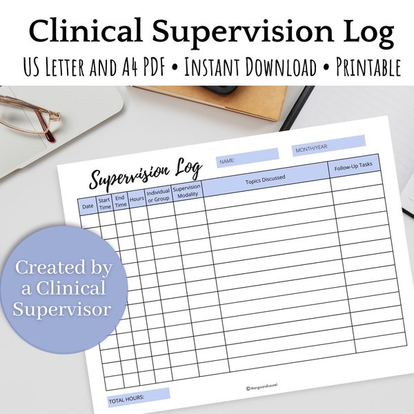 Clinical Supervision Hours Log | Therapist worksheet, school counselor tracker, psychologist template, therapy office tools, lpc supervisor