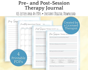 Printable Therapy Journal Worksheets | Therapy notes for clients, journal prompts, pre-session, post-session counseling journal, wellness