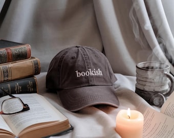 Embroidered Bookworm Hat: Cotton Book Lover Cap
