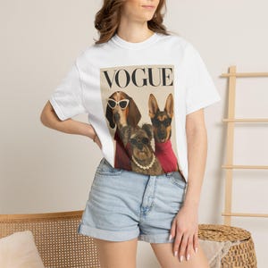 Vogue Dogs Magazine Cover T-Shirt, Fashionable Pups Portrait Tee, Streetwear Unisex Shirt image 1