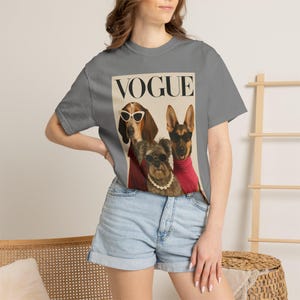 Vogue Dogs Magazine Cover T-Shirt, Fashionable Pups Portrait Tee, Streetwear Unisex Shirt image 4