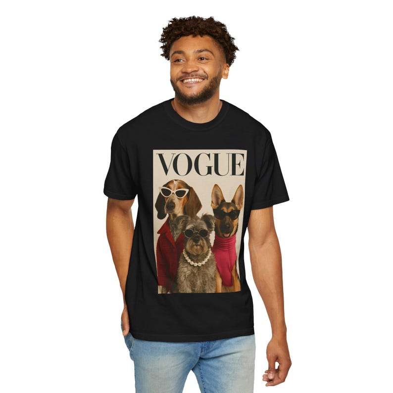 Vogue Dogs Magazine Cover T-Shirt, Fashionable Pups Portrait Tee, Streetwear Unisex Shirt image 9