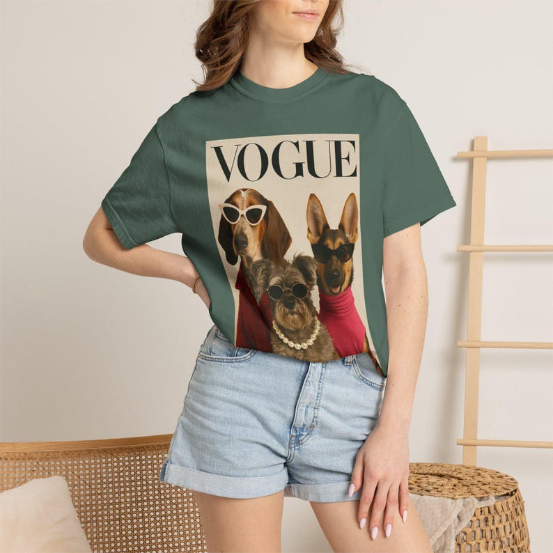 Vogue Dogs Magazine Cover T-Shirt, Fashionable Pups Portrait Tee, Streetwear Unisex Shirt image 6