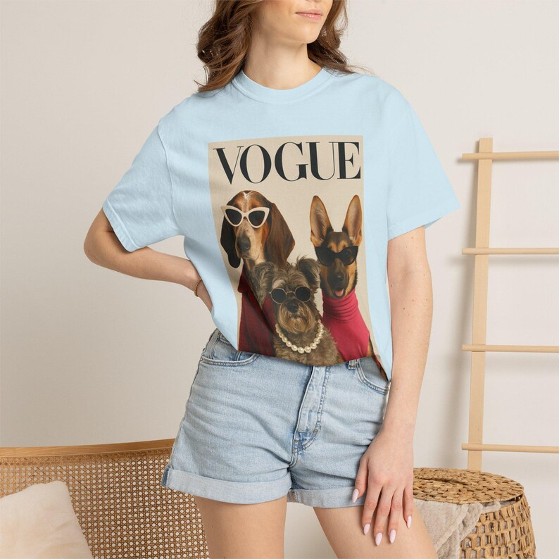 Vogue Dogs Magazine Cover T-Shirt, Fashionable Pups Portrait Tee, Streetwear Unisex Shirt image 8