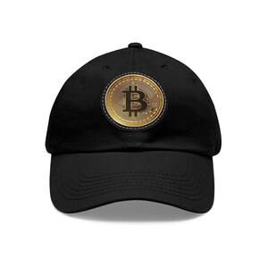 Dad Hat met Bitcoin-muntstuk | Ronde leren patch, baseballpet met crypto-logo