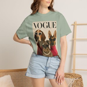 Vogue Dogs Magazine Cover T-Shirt, Fashionable Pups Portrait Tee, Streetwear Unisex Shirt image 5