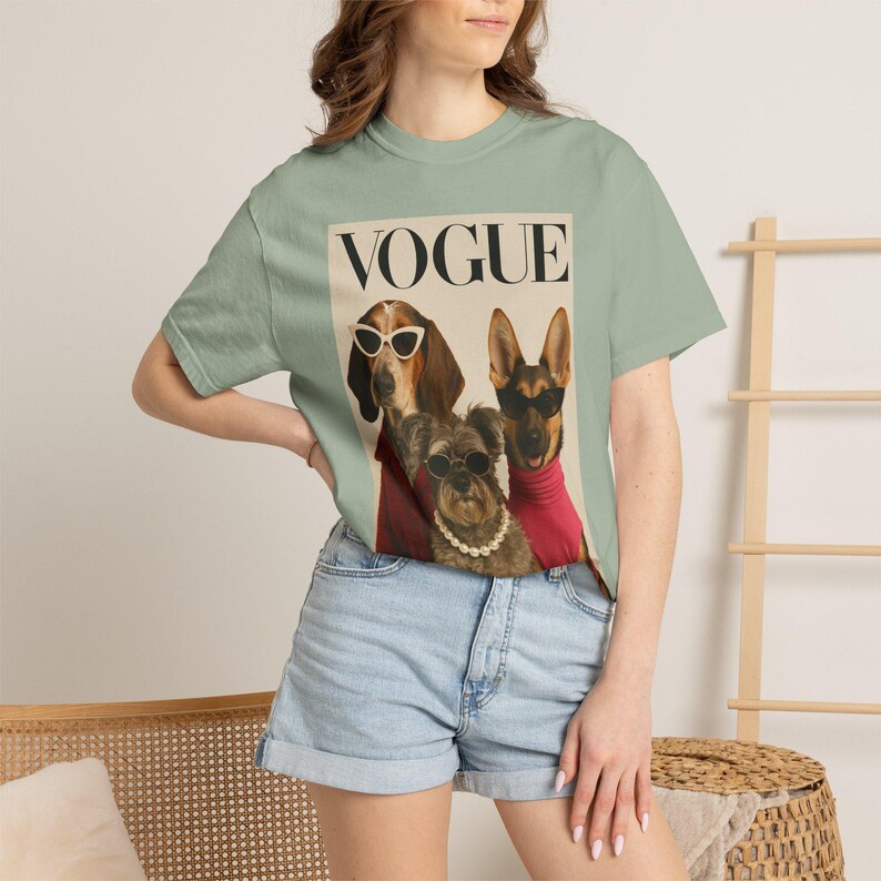 Vogue Dogs Magazine Cover T-Shirt, Fashionable Pups Portrait Tee, Streetwear Unisex Shirt image 5