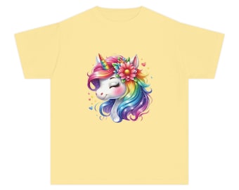Rainbow Floral Unicorn Youth Tee | Garment-Dyed Cotton Soft Magic Horse Shirt