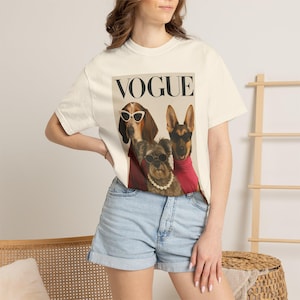 Vogue Dogs Magazine Cover T-Shirt, Fashionable Pups Portrait Tee, Streetwear Unisex Shirt image 2