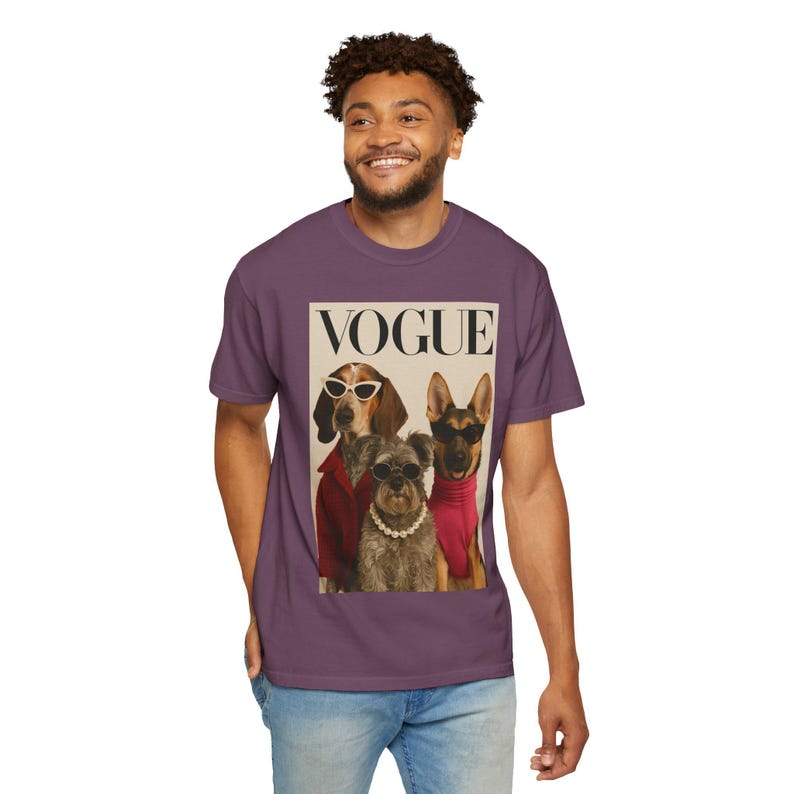 Vogue Dogs Magazine Cover T-Shirt, Fashionable Pups Portrait Tee, Streetwear Unisex Shirt image 13