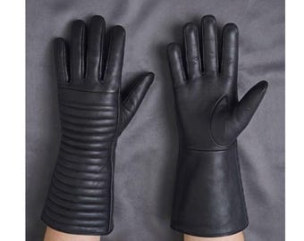 Guanteletes de cuero negro de Lord Sith, guantes de disfraz acolchados con nervaduras para el antebrazo