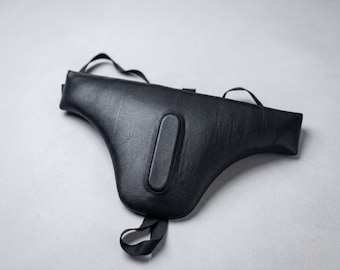 Bragueta de cuero negro, armadura acolchada para disfraz de guerrero, pieza para cosplay de bárbaro vikingo.