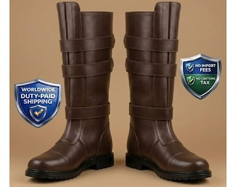 Stivali Jedi in pelle marrone di Anakin Skywalker, scarpe da uomo per cosplay, calzature da cavaliere Jedi, stivali in pelle per abbigliamento.