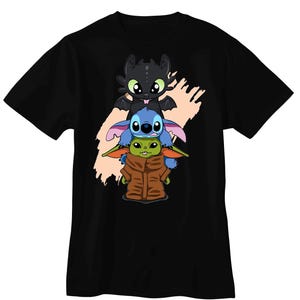 Stitch, Ohnezahn, Baby Yoda T-Shirt, Unisex T-Shirt für Männer und Frauen Bild 1