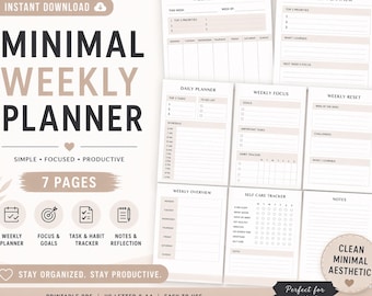 Minimalist A5 Planner Inserts Bundle: Daily, Weekly, (Printable PDF Download)