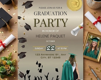 Graduation Party Invitation, Gold Black Design, Class of 2026 (Digital Download)