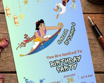 Arabian Nights Birthday Invitation, Magic Lamp Genie Theme, Editable (Digital Download)