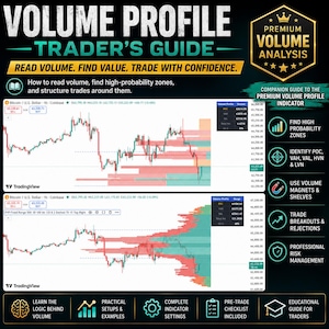 Volymprofilindikator för TradingView, POC-värdeområde utan ommålning, Pine Script Day Trading Tool, Forex Crypto Stocks + PDF-guide