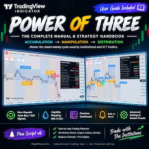 Power of Three PO3 Indicator for TradingView | ICT Smart Money AMD Buy Sell Signals | Forex Crypto Non Repaint Trading Tool with Dashboard