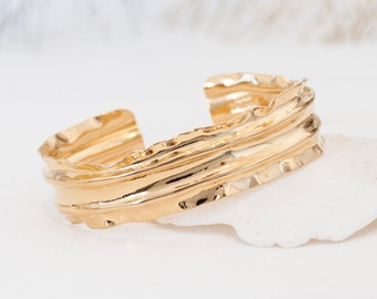 Gold Narrow Cuff Bracelet Gold Textured Cuff 18k Gold Plated Boho Cuff Bracelet Gold Rustic Fashion Bracelet Arm Cuff Golden Bohemian Cuff