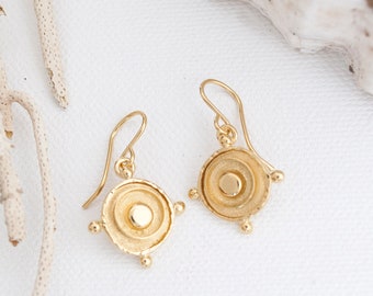 18k Gold Medallion Drop Earrings, Nautical Style Dangle Earrings, Gold Coin Drop Earrings, North Star Dangle Earrings, 3 Micron 18k gold